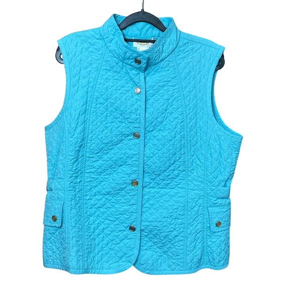 Talbots Jackets & Blazers - Talbots Quilted Vest Teal Blue Mandarin Collar Snap Front Pockets Women's Size L